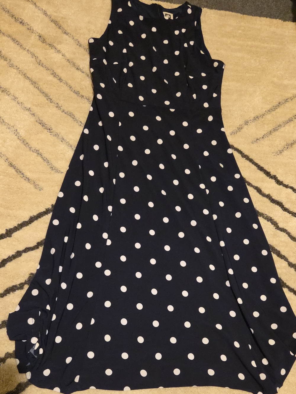 Anne Klein Navy Blue Polka Dot Midi Dress